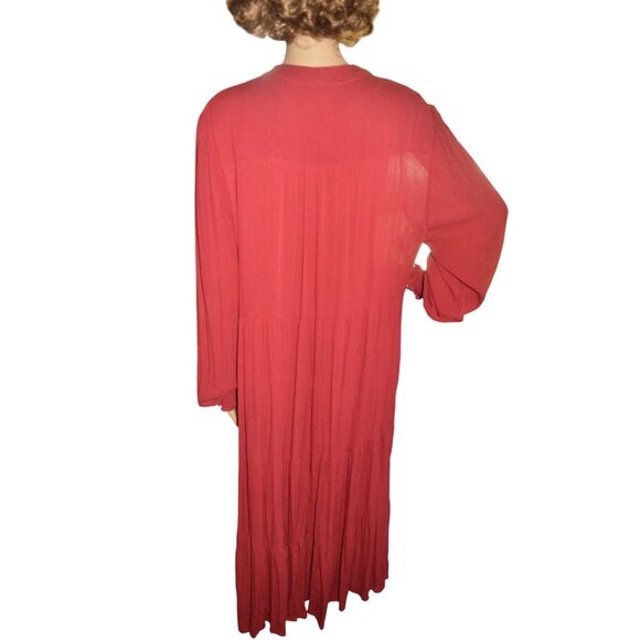 Knox Rose Deep Red Embroidered Boho Peasant Dress Women's Size XL Fall Casual - Picture 4 of 8